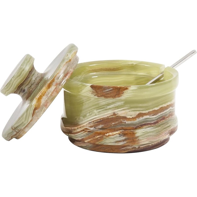 RADICALn Green Onyx Marble Salt Cellar with Lid 3.5 Inch, Natural Stone Salt & Seasoning Box, Spice Jar for Kitchen Countertop, Luxury Home Decor Accessory - Image 1