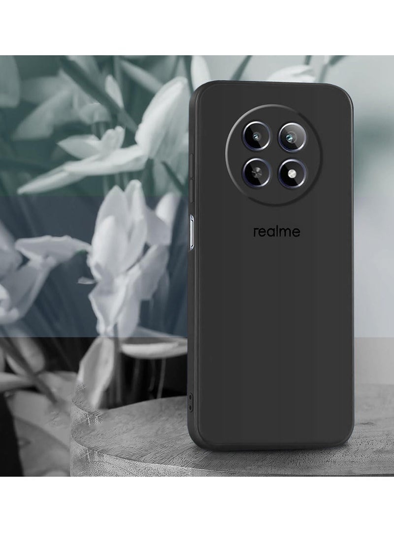 راكسوم غطاء حماية فاخر من السيليكون السائل الناعم لهاتف Realme 12 5G 2024 - مقاوم للصدمات والخدوش، غطاء حماية ناعم الملمس - أسود - Image 2