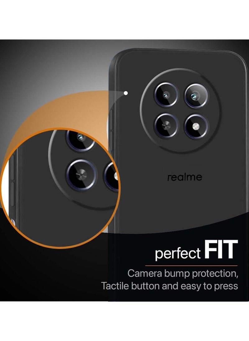 راكسوم غطاء حماية فاخر من السيليكون السائل الناعم لهاتف Realme 12 5G 2024 - مقاوم للصدمات والخدوش، غطاء حماية ناعم الملمس - أسود - Image 4