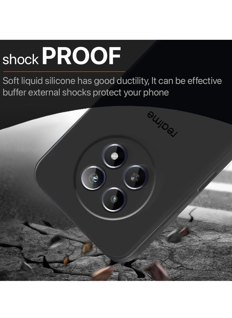 راكسوم غطاء حماية فاخر من السيليكون السائل الناعم لهاتف Realme 12 5G 2024 - مقاوم للصدمات والخدوش، غطاء حماية ناعم الملمس - أسود - Image 3