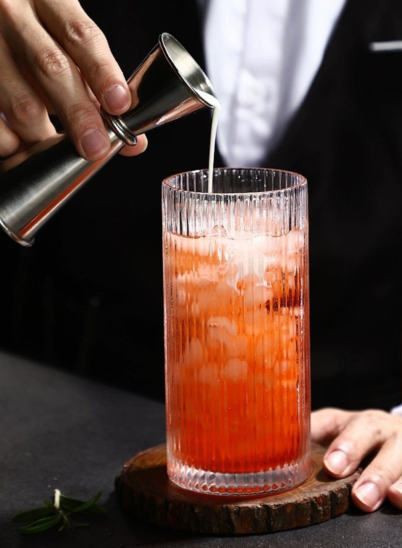 6 أكواب شرب شفافة مضلعة بقاعدة سميكة سعة 380 مل - أكواب زجاجية بتصميم مخطط عمودي لتقديم المشروبات والاستخدام اليومي - Image 4