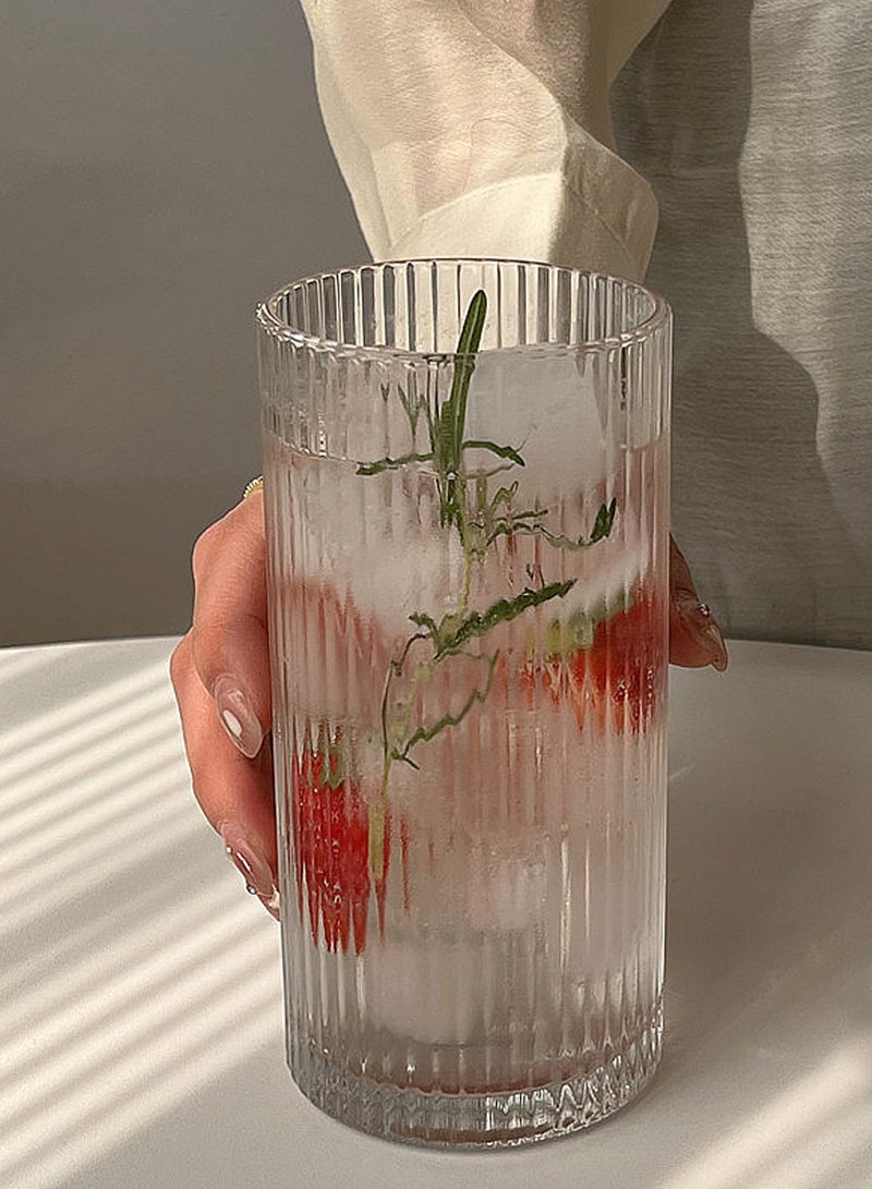 6 أكواب شرب شفافة مضلعة بقاعدة سميكة سعة 380 مل - أكواب زجاجية بتصميم مخطط عمودي لتقديم المشروبات والاستخدام اليومي - Image 3