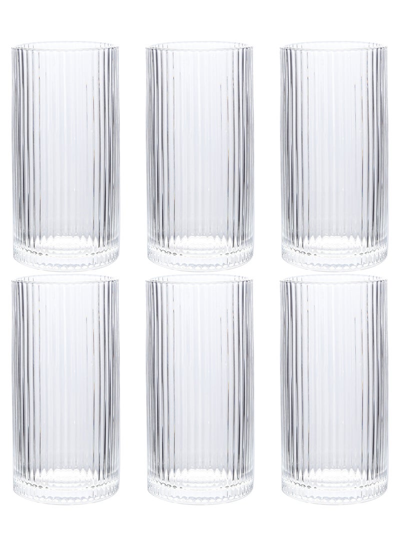 6 أكواب شرب شفافة مضلعة بقاعدة سميكة سعة 380 مل - أكواب زجاجية بتصميم مخطط عمودي لتقديم المشروبات والاستخدام اليومي - Image 1