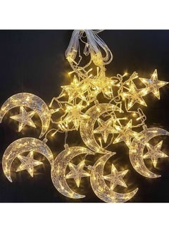 Generic Pack of 2 pc each 138 LED Star Moon Curtain Decorative Lights, Window Curtain Fairy String with connecting Plug, 8 Lighting Modes for Home Ramadan Decoration Wedding Party, Warm White  - Image 4
