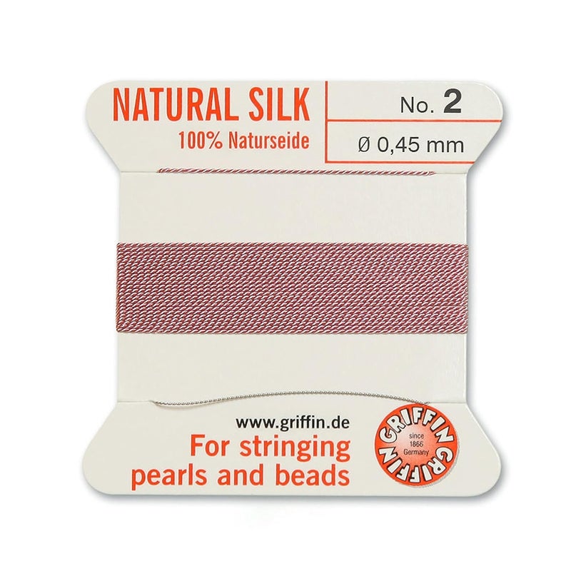 Griffin Griffin natural silk thread for stringing pearls and beads Size 2 Dark Pink