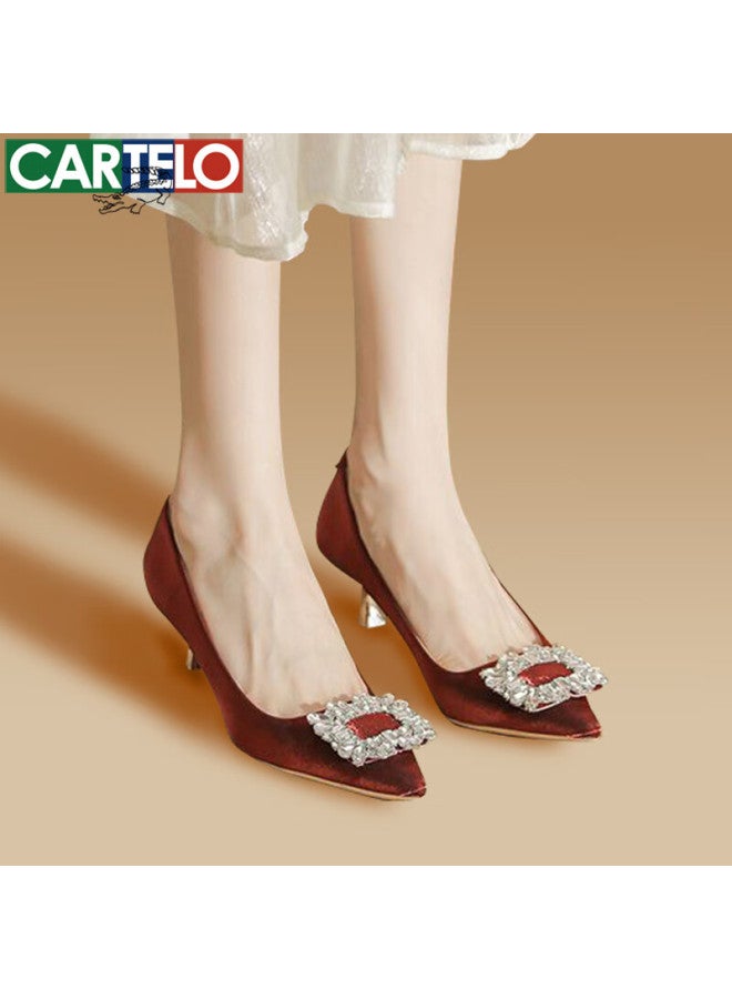 Cartelo Crystal Pointed Toe High Heel Wedding Shoes Kcc 5 Red Size 38 - Image 1