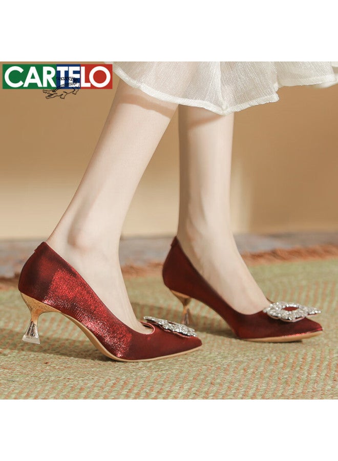 Cartelo Crystal Pointed Toe High Heel Wedding Shoes Kcc 5 Red Size 38 - Image 4