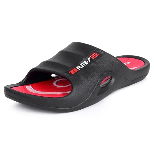 FLITE Men's Slides/SlipperS for Boys/Flip Flop (Red-Black, 7) - Image 1