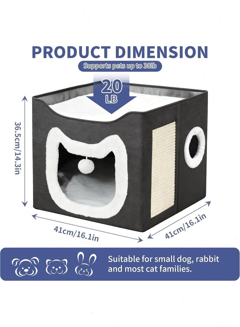 Yoawllty Cat House with Scratching Pad, 4 Seasons Cat Bed Cave, Semi-Enclosed Warm Cat Nest for Indoor Cats, Cute Cat Ear Design - Image 2