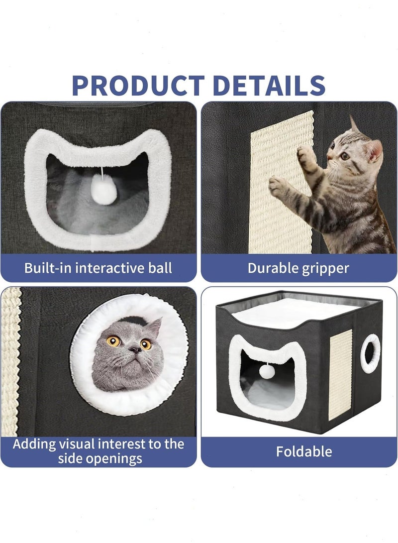 Yoawllty Cat House with Scratching Pad, 4 Seasons Cat Bed Cave, Semi-Enclosed Warm Cat Nest for Indoor Cats, Cute Cat Ear Design - Image 4