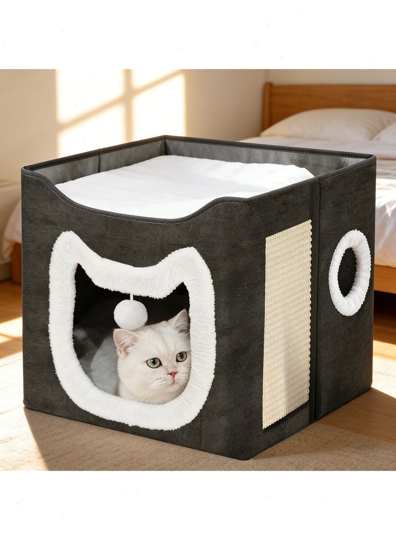 Yoawllty Cat House with Scratching Pad, 4 Seasons Cat Bed Cave, Semi-Enclosed Warm Cat Nest for Indoor Cats, Cute Cat Ear Design - Image 5