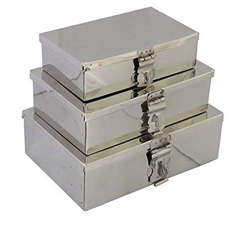 GvanyS Stainless Steel Storage BoxesCash Peti Pooja PetiOrganizer Vanity Box Safe Locker Box Set of 3 pieces 7 8 and 9 Storage Box Steel - Image 1