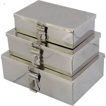 GvanyS Stainless Steel Storage BoxesCash Peti Pooja PetiOrganizer Vanity Box Safe Locker Box Set of 3 pieces 7 8 and 9 Storage Box Steel - Image 3
