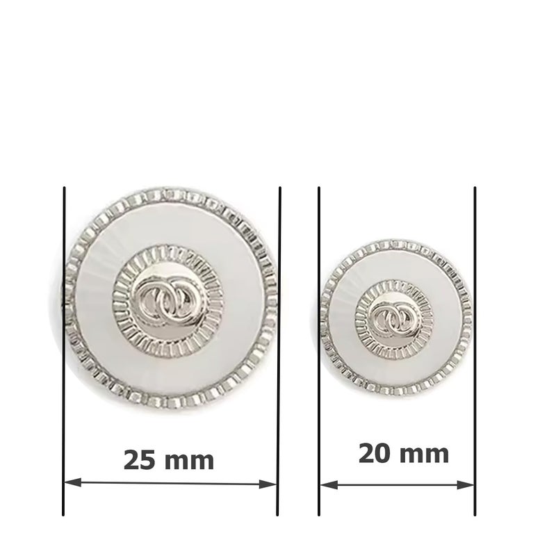 Aakriti Aakriti 12-Piece Luxury Round Metal Buttons Set – Custom Silver Shank Zinc Alloy Sewing Buttons for Blazers, Sherwanis, Suits, Sport Coats, Uniforms, Jackets, and Shirts (6 x 20mm & 6 x 25mm) - Image 2