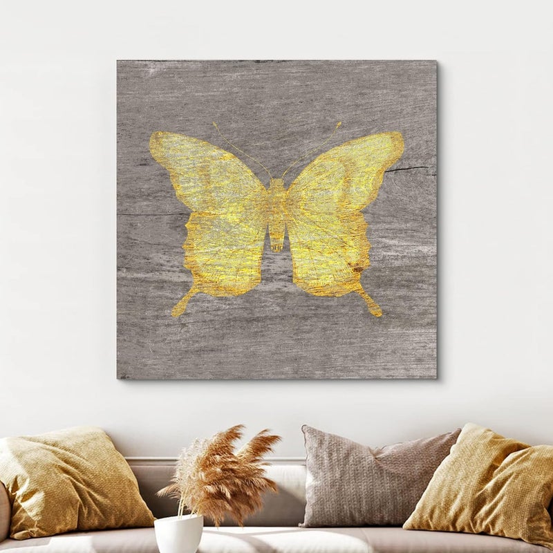 wall26 Canvas Print Wall Art Yellow Wood Effect Butterfly Nature Plants Wood Panels Modern Art Farmhouse/Country Colorful Multicolor Warm for Living Room, Bedroom, Office - 24" - Image 3