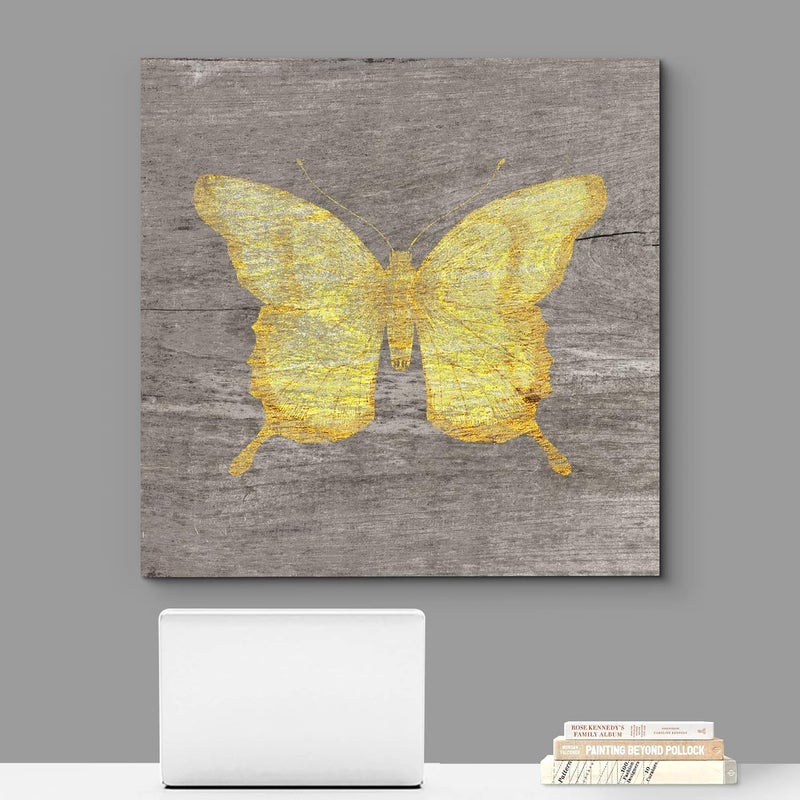 wall26 Canvas Print Wall Art Yellow Wood Effect Butterfly Nature Plants Wood Panels Modern Art Farmhouse/Country Colorful Multicolor Warm for Living Room, Bedroom, Office - 24" - Image 2