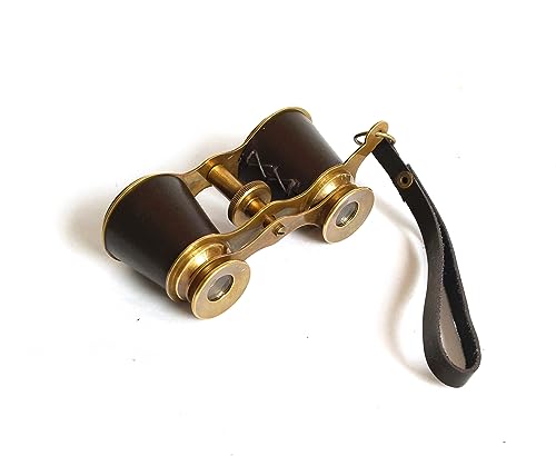 SIFAAT World Captains Brass Binocular - Handheld Brown Leather Solid Brass Opera Glasses Binocular-Pocket Size Binoculars for Kids (NO Zoom, NO Magnification) - Image 1