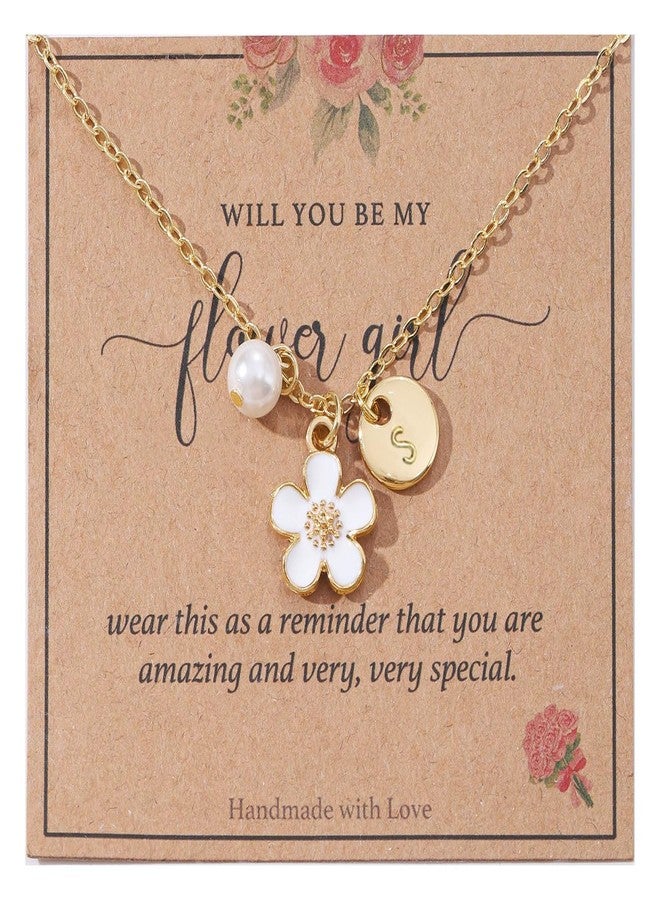 ENASAL Flower Girl Proposal Gift,Flower Girl Gift Necklace,Will You Be My Flower Girl,Initial Dainty Letter Pendant Pearl Necklace Jewelry for Women, Wedding Bride Party Bridal Shower Gift（S） - Image 1