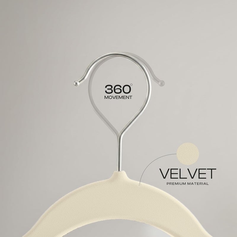 Utopia Home Premium Velvet Hangers 100 Pack - Non-Slip & Durable Clothes Hangers - Ivory Hangers with 360 Degree Rotatable Hook - Heavy Duty Coat Hangers | Luxury Non-Slip Slim Pant & Coat Hangers, Strong Space-Saving Clothes Hangers with Pants Bar and 360° Swivel Hook - Image 4