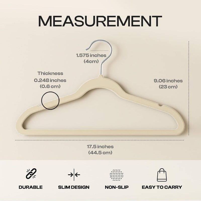 Utopia Home Premium Velvet Hangers 100 Pack - Non-Slip & Durable Clothes Hangers - Ivory Hangers with 360 Degree Rotatable Hook - Heavy Duty Coat Hangers | Luxury Non-Slip Slim Pant & Coat Hangers, Strong Space-Saving Clothes Hangers with Pants Bar and 360° Swivel Hook - Image 2