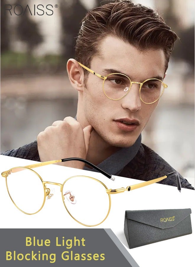 roaiss Blue Light Blocking Glasses for Unisex Blue Light Filter Computer Reading Gaming TV Phones Round Eyeglasses with Titanium Frame Fashion Anti Glare Eyewear for Men Women Gold 50mm - Image 1