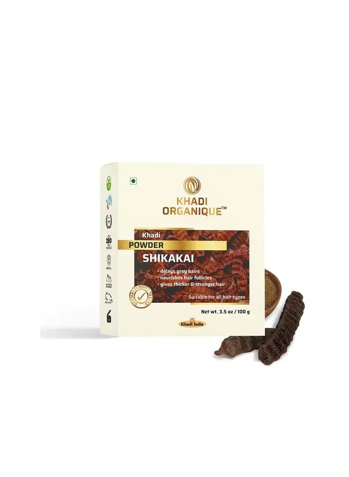 Khadi Organique 100% Pure Organic Shikakai Powder for Hair Gives Thicker & Stronger Hair - Image 1