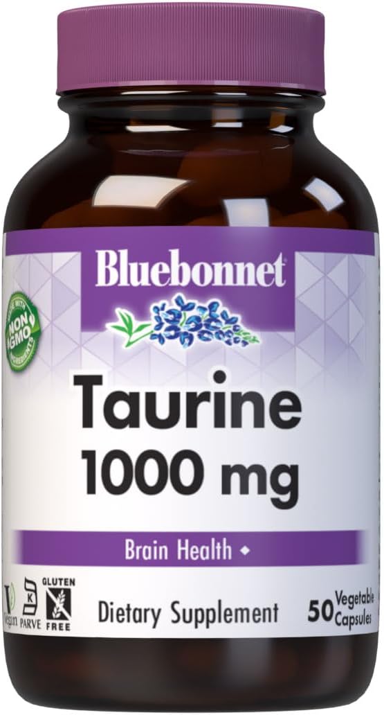 Bluebonnet Nutrition Taurine 1000 mg Nervous System Health NonGMO Vegan Kosher Certified GlutenFree SoyFree 50 Vegetable Capsules 50 Servings - Image 1