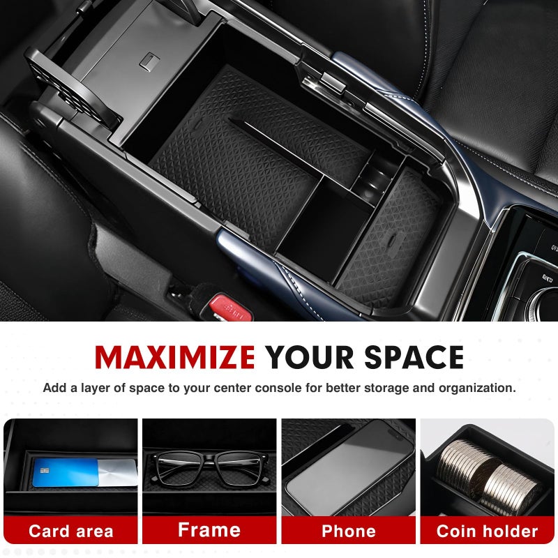 Autorder Center Console Organizer for Mazda CX30 2020-2025 2026 Accessories Armrest Storage Box Secondary Insert Tray with Black Anti-Slip Mat - Image 4