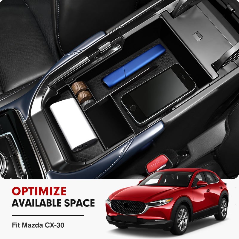 Autorder Center Console Organizer for Mazda CX30 2020-2025 2026 Accessories Armrest Storage Box Secondary Insert Tray with Black Anti-Slip Mat - Image 2