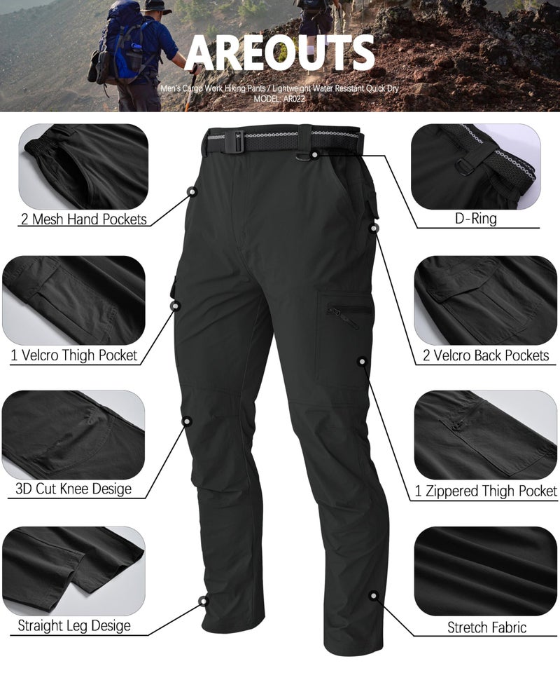 AREOUTS Men's Cargo Work Hiking Pants Lightweight Water Resistant Quick Dry Fishing Travel Camping Outdoor Breathable Multi Pockets Black M - Image 5
