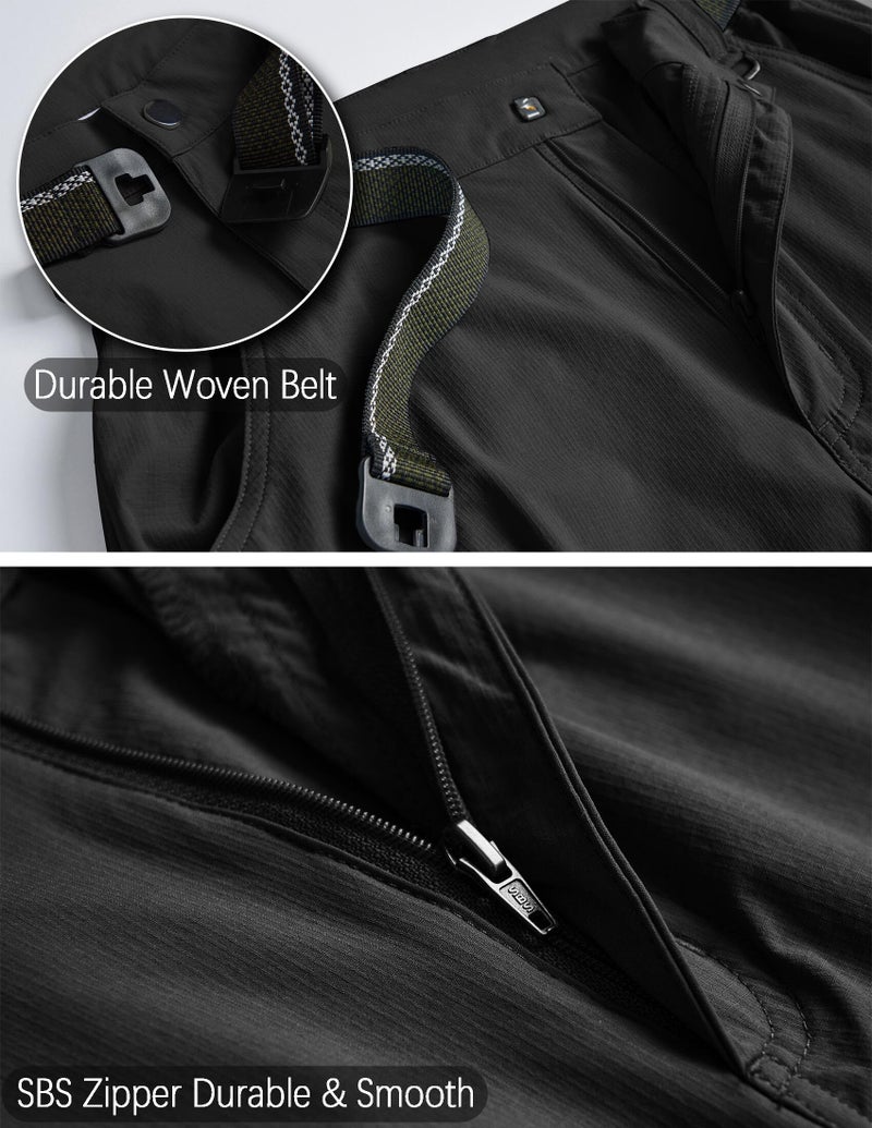 AREOUTS Men's Cargo Work Hiking Pants Lightweight Water Resistant Quick Dry Fishing Travel Camping Outdoor Breathable Multi Pockets Black M - Image 3