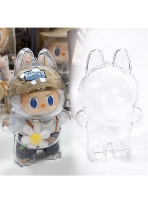 Protective Case for LABUBU The Monsters Exciting Macaron Protective Acrylic Display Case with Silicone Strap - Clear Cover for Standing Figure