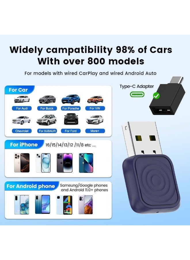 2-in-1 Mini Wireless Car Adapter for CarPlay & Android Auto – Convert Wired to Wireless, USB-A/Type-C, Fast 5.8G WiFi Connection, Compatible with 2018+ Cars - Image 3