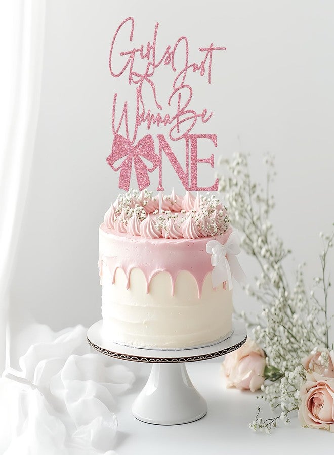 Yotawebery Girls Just Wanna Be One Cake Topper, Pink Bow First Birthday Cake Topper, Sweet One, Bow Girl's 1st Birthday Party Decorations Glitter - Image 3