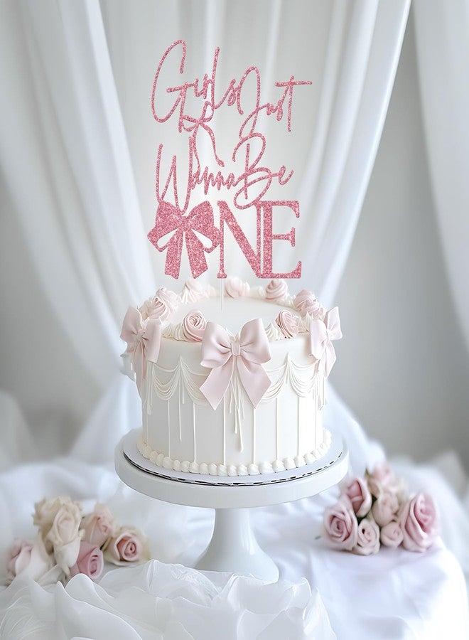Yotawebery Girls Just Wanna Be One Cake Topper, Pink Bow First Birthday Cake Topper, Sweet One, Bow Girl's 1st Birthday Party Decorations Glitter - Image 5