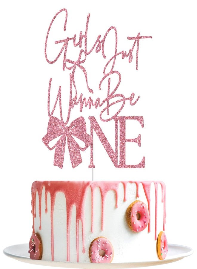 Yotawebery Girls Just Wanna Be One Cake Topper, Pink Bow First Birthday Cake Topper, Sweet One, Bow Girl's 1st Birthday Party Decorations Glitter - Image 1