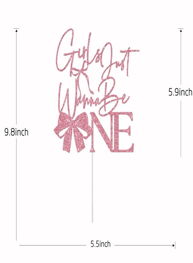 Yotawebery Girls Just Wanna Be One Cake Topper, Pink Bow First Birthday Cake Topper, Sweet One, Bow Girl's 1st Birthday Party Decorations Glitter - Image 2