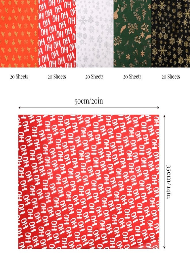 PAPER FAIR 100 Sheets Christmas Gold and Silver Foiled Vintage Green Gift Tissue Paper Set, HoHoHo Snowflake Holiday Gift Wrapping Tissue Paper, for Gift Bag Box Xmas Decor, 20x14in - Image 3