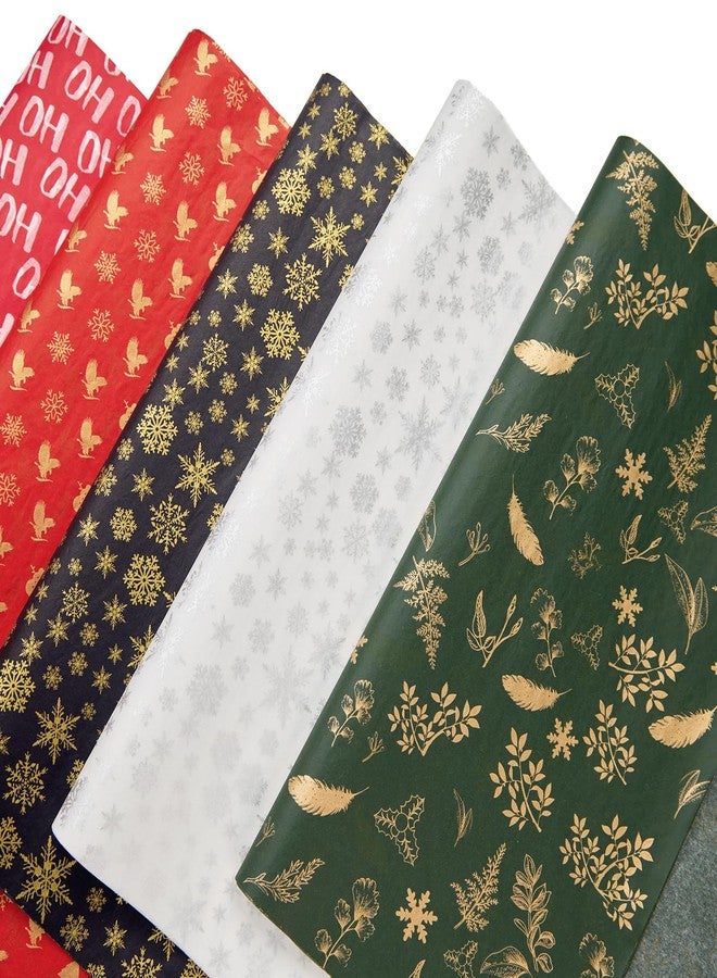 PAPER FAIR 100 Sheets Christmas Gold and Silver Foiled Vintage Green Gift Tissue Paper Set, HoHoHo Snowflake Holiday Gift Wrapping Tissue Paper, for Gift Bag Box Xmas Decor, 20x14in - Image 1
