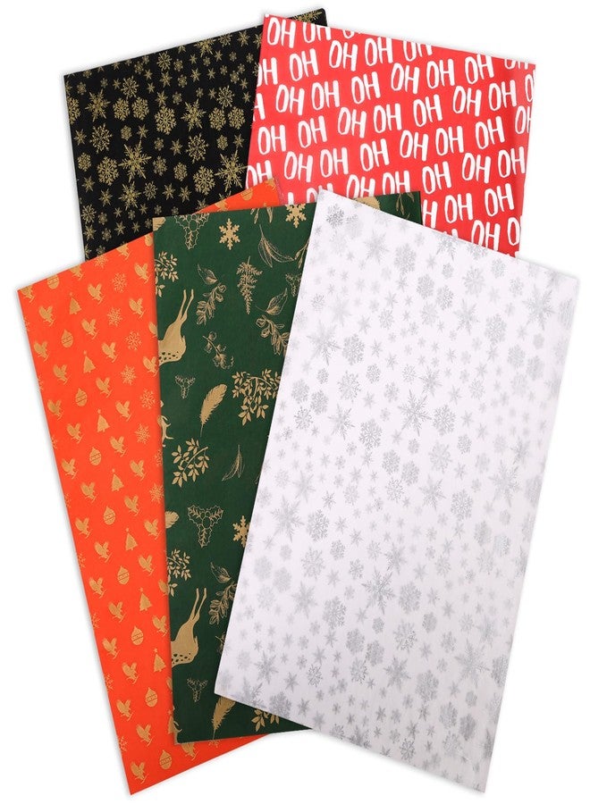 PAPER FAIR 100 Sheets Christmas Gold and Silver Foiled Vintage Green Gift Tissue Paper Set, HoHoHo Snowflake Holiday Gift Wrapping Tissue Paper, for Gift Bag Box Xmas Decor, 20x14in - Image 4