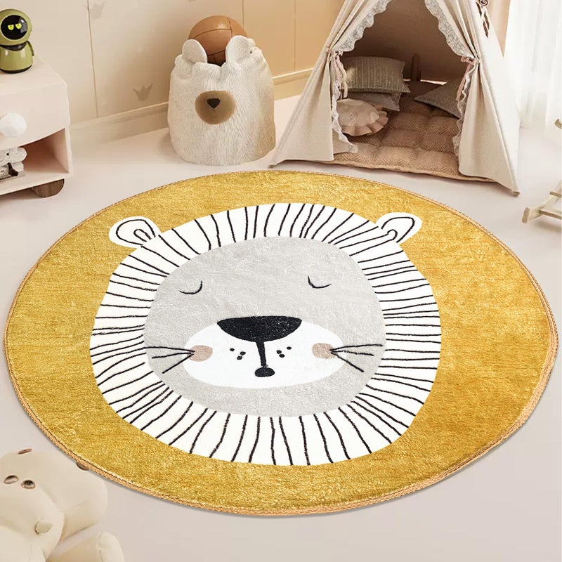 USTIDE Cute Kids Rug Cartoon Lion Rug Round Animal Rug Yellow Lion Play Mat Baby Crawling Carpet Soft 4Ft Circle Rug for Boys Girls Bedroom Kids Playroom Classroom Nursery Decor