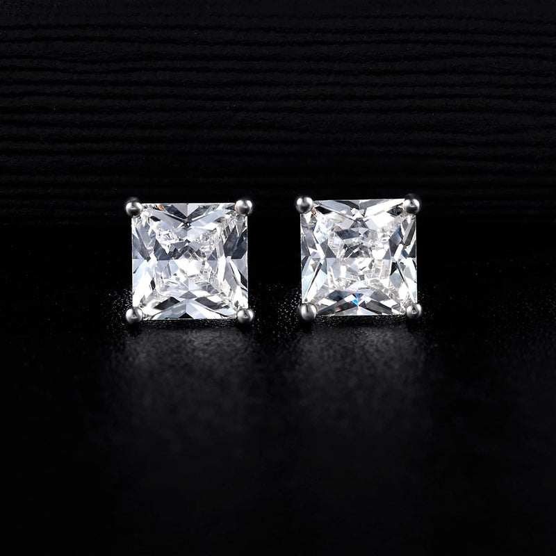 MDFUN Princess Cut Cubic Zirconia 925 Sterling Silver Post Stud Earrings for Women Men - Image 4
