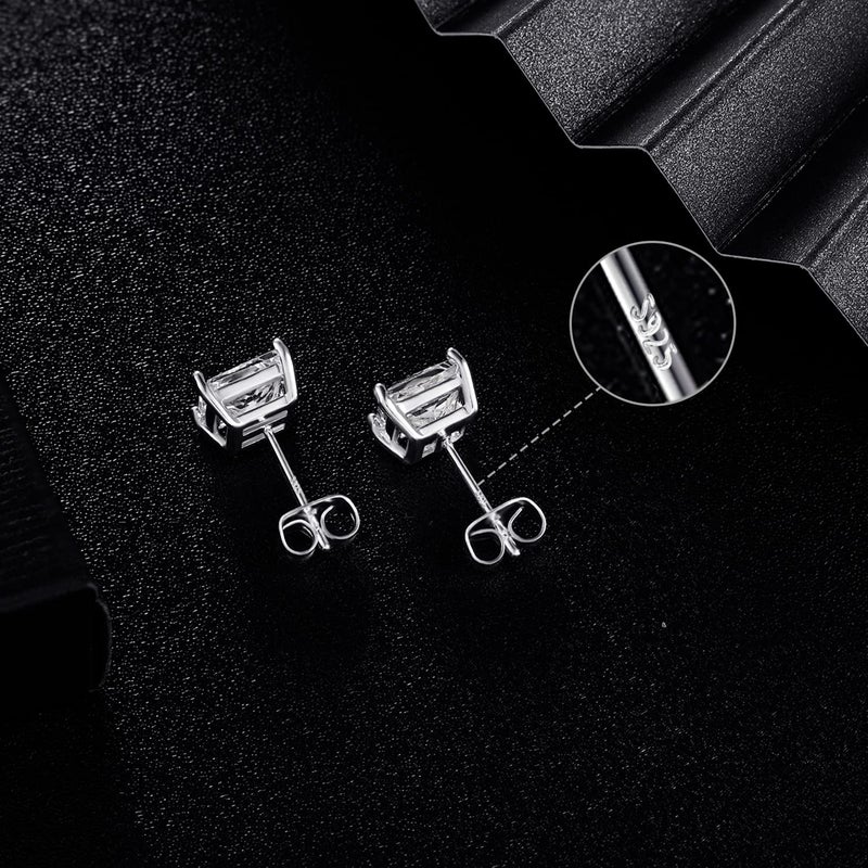 MDFUN Princess Cut Cubic Zirconia 925 Sterling Silver Post Stud Earrings for Women Men - Image 5