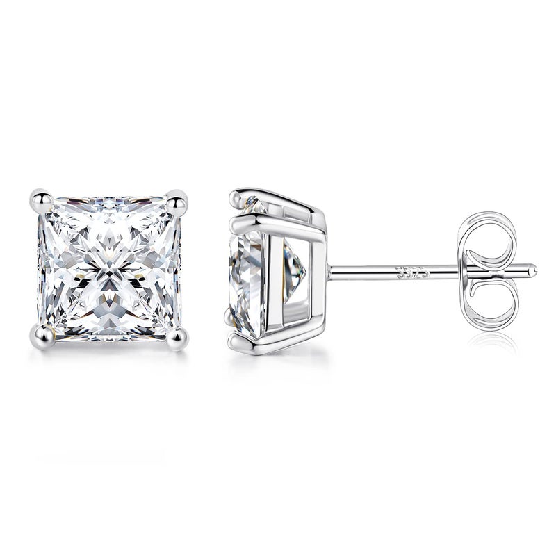 MDFUN Princess Cut Cubic Zirconia 925 Sterling Silver Post Stud Earrings for Women Men - Image 1