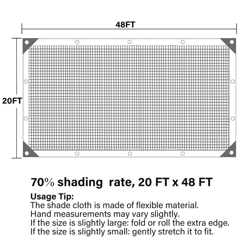 winemana 20x48 FT Black Shade Cloth, 70% UV Resistant Mesh Tarp with Reinforced Grommets, Breathable Sun Shade Net for Garden, Greenhouse, Patio Plants and Animal Coop Cover - Image 2