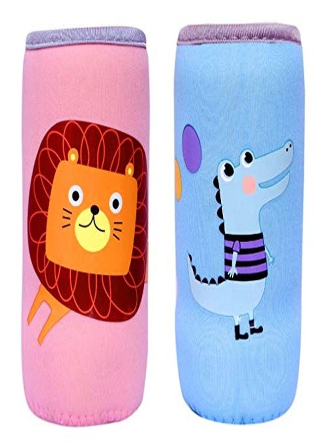 Alya The Cheeky Kidzz Soft Reusable Baby Feeding Bottle Cover Sleeve Animal Printed Suitable For 120Ml 150Ml 220Ml 240Ml Slim Neck Milk Feeder Bottles (Pack Of 2) (Crocodile-Lion),Assorted - Image 1