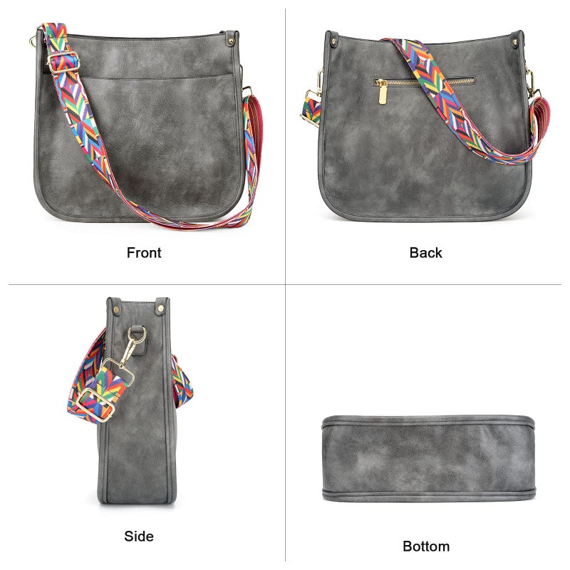 HKCLUF Crossbody Bags for Women Trendy Vegan Leather Hobo Handbags With 2 Adjustable Guitar Strap Crossbody Shoulder Bucket Purse for Women(Gray) - Image 5