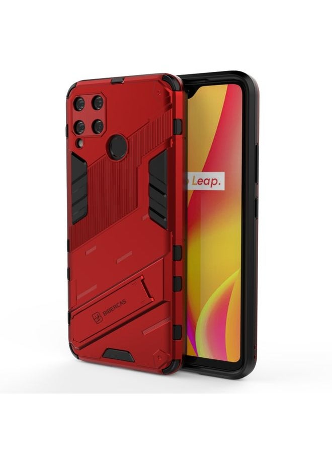 HuHa Case Cover For Realme C15 Punk Armor 2 in 1 PC + TPU Shockproof Case with Invisible Holder Red 