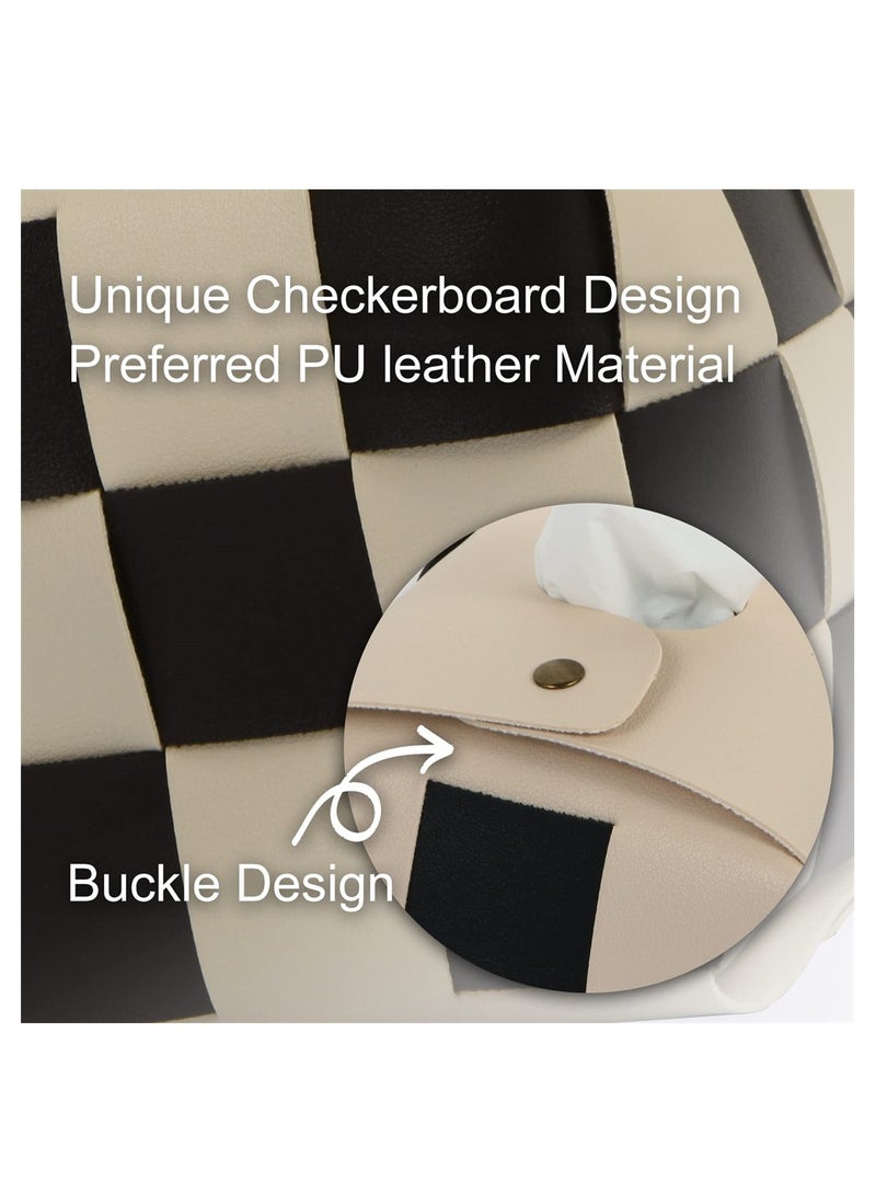 Stylish PU Leather Tissue Box Holder for Living Room and Bathroom Chic Checkerboard Design Square Beige Decor - Image 5