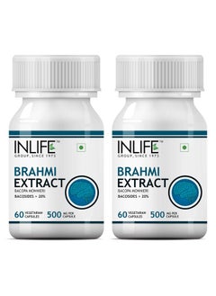 Inlife INLIFE Brahmi/Bacopa Monnieri Extract (Bacosides > 25%) Supplement, 500 mg - 60 Vegetarian Capsules (Pack of 2)  - Image 1